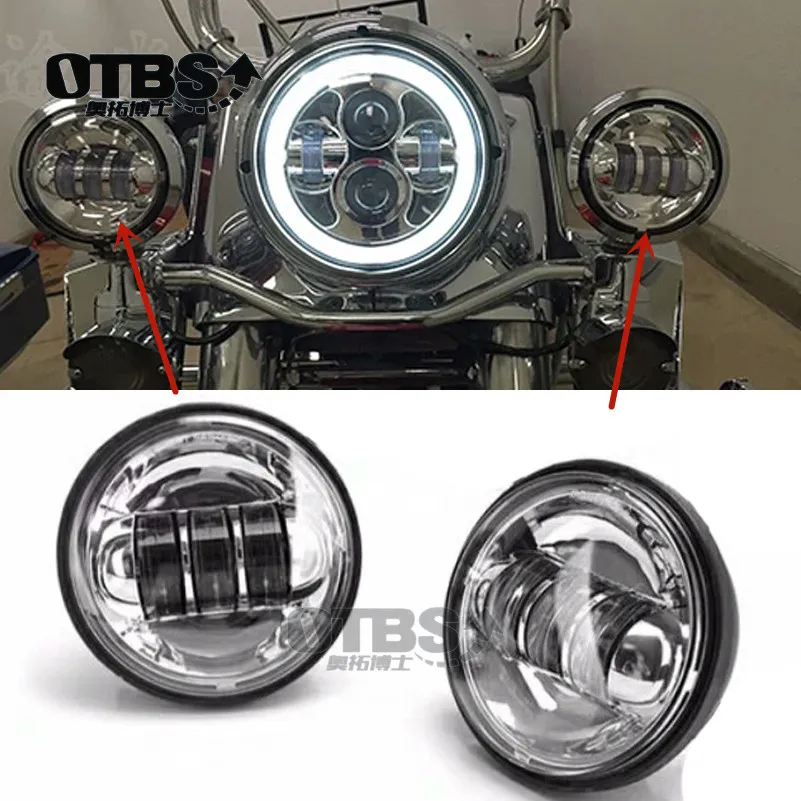chrome fog light Мотоцикл " светодиодный фонарь+ 2 шт 4-1/2" Противотуманные фары с кронштейном для Harley Touring Road King Electra Street Glide Softail - Цвет: chrome fog light