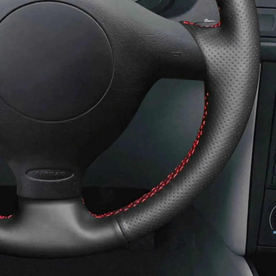 Schwarzer Kunstleder-Lenkradbezug für Seat Leon MK1 (1M) 1998–2005, Skoda Fabia RS 2003, Fabia 1 (6 Jahre) 2004–2005 – Detail 2