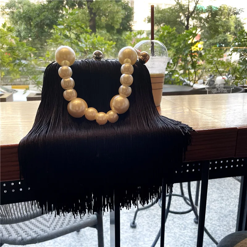 Tassel Small Square Bag Female Pearl Chain Handbag Dinner Bag Long Tassel Clutch Evening women handbag