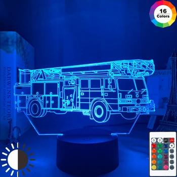 

Fire Truck LED Night Light Touch Sensor Color Changing Nightlight for Kids Bedroom Decor Fire Fighting Car Desk 3d Lamp Gift