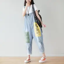 

2020 Women Denim Jumpsuit Plus Size Suspenders Fashion Patchwork Hole Overalls Casual Loose Female Jeans Rompers