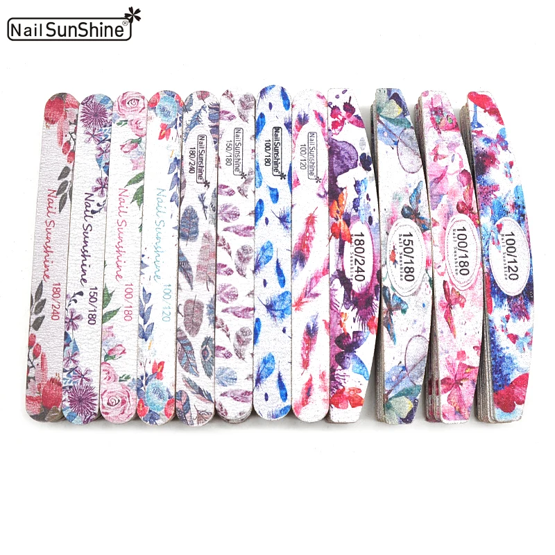 10 Pcs Printed Flower Wood Nail Files 100/120/150/180/240 Wooden Sanding Buffer Block Gel Polishing Nails Files Accessories Tool