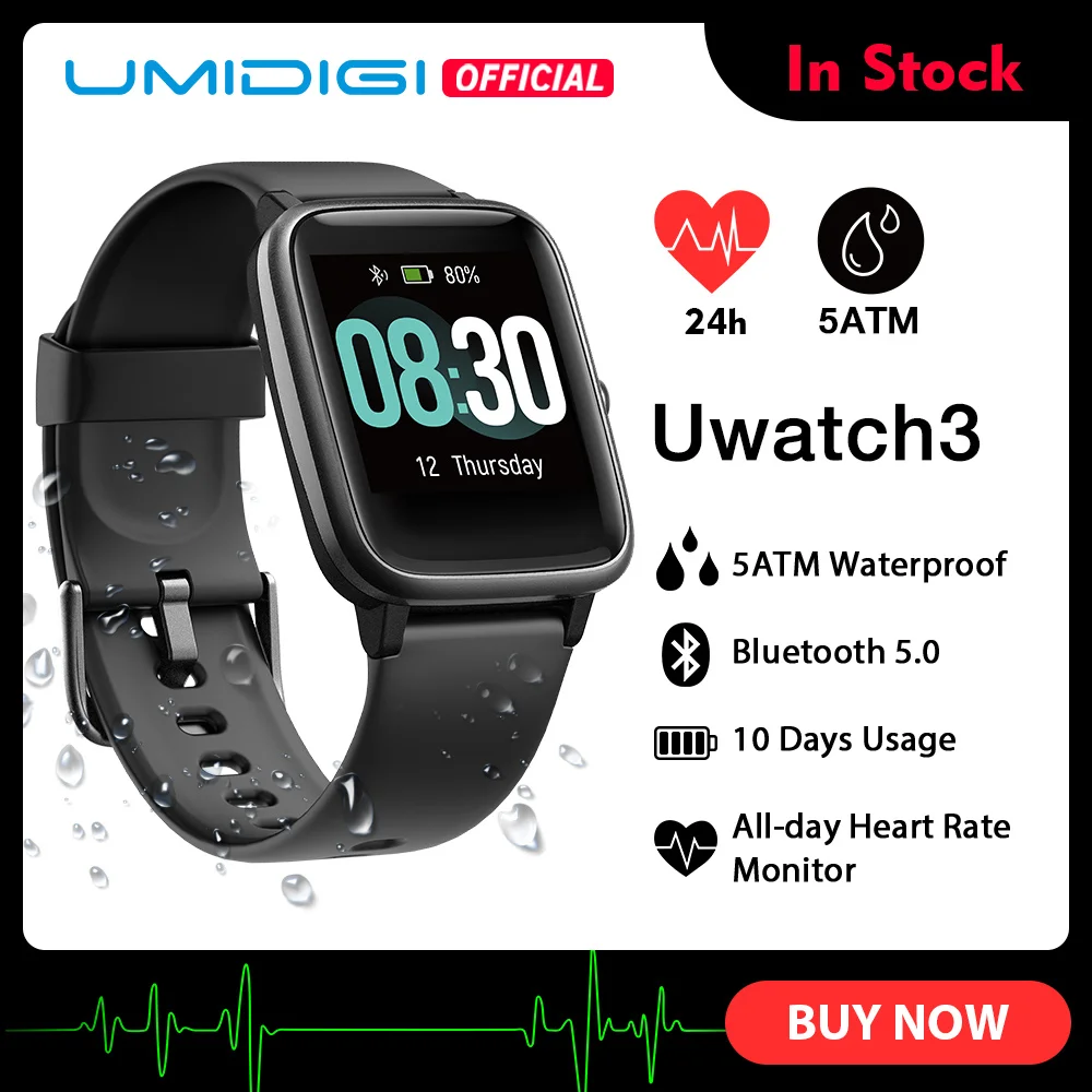 Смарт часы UMIDIGI Uwatch3 для мужчин и женщин водонепроницаемый фитнес трекер 5ATM