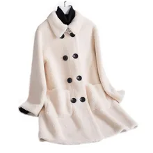 Новинка, зимнее женское повседневное длинное пальто из натурального овечьего меха, Женская шерстяная куртка из натуральной овчины
