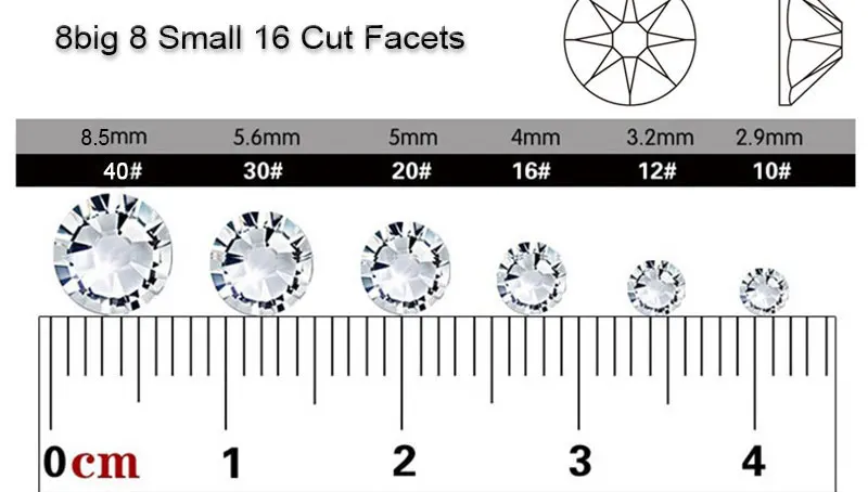 Лучшее качество 8 Большие 8 Маленькие стразы горячей фиксации железные стразы горячей фиксации стразы стеклянные стразы для одежды стразы Y3552