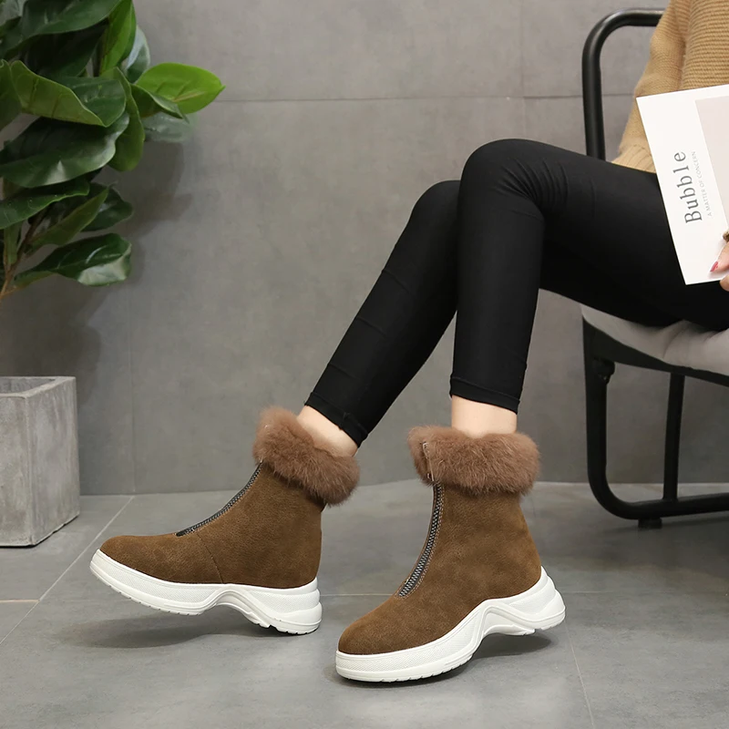 

MYCOLEN Brand Mid-Calf Women Boots Zip Short Plush Flock Ladies Boots Fashion Solid Winter Warm Boots For Female Bottine Femme
