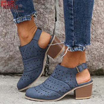 

New Women Shoes New Sandals Low Heels Ladies Shoes Hollow Out Zapatos De Mujer Large Size 34~43 Chunky Heels Pumps Shoes Woman