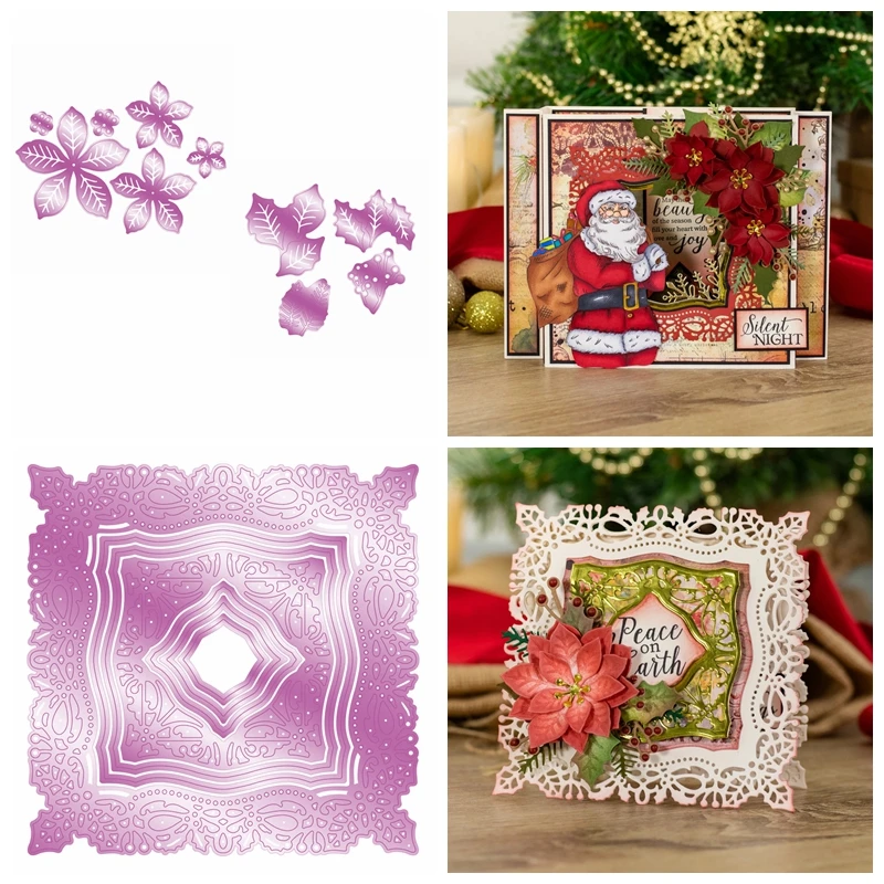 Многослойная винтажная квадратная рамка Poinsettia Holly Foliage резные штампы для