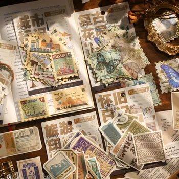 Mengtai 40pcs Retro Renaissance City stamp Decorative Golden Stickers Scrapbooking Label Diary Stationery Album Journal Planner