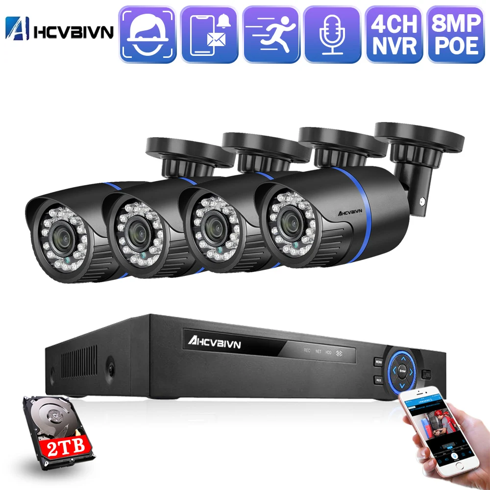 

4CH POE NVR Kit HD Face Detection CCTV Camera System 5MP Audio IP Camera POE Home Security Video Surveillance Set