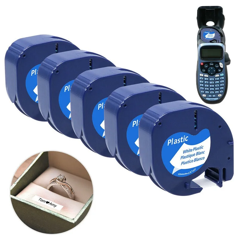 5 шт. лента Dymo LetraTag черный на белом фоне для Dymo LetraTag LT-100H 91201 пластиковая этикетка лента LT 91201 91331 LT91201 LT 12267 18769