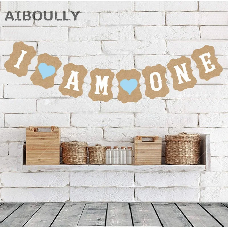 

8 flags sign ' I AM ONE ' Banner Baby Boy Girl 1st Birthday Party Decorations Baby Shower First Year Bunting PhotoBooth Garland