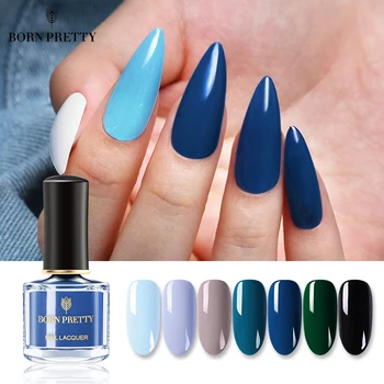 

BORN PRETTY Classic Blue Series Nail Polish Black White Glittering Sequins Nail Art Varnish Peel Off Nail Color Varnish 6ml