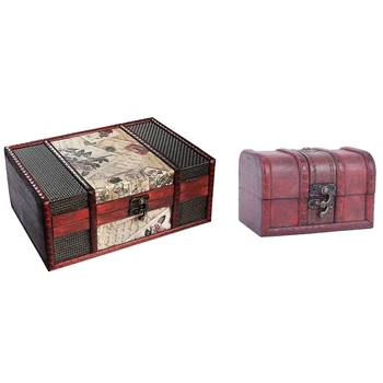 

2 Pcs Jewelry Necklace Bracelet Gifts Box Storage Organizer Wooden Cases Size-12 x 7.8 x 8Cm & 23 x 16 x 9.5Cm