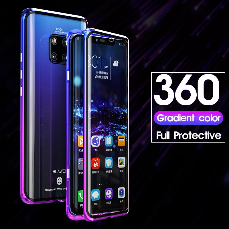 Online Magnetische 360 Volle Fall Für Huawei Mate 20 Pro P30 Mate20 Metall Shell Front Zurück Gehärtetem Glas Abdeckung Huawei Mate 20 Pro Fällen Auf