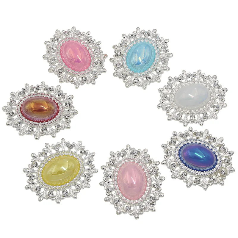 

10pcs/lot 28x24mm Rhinestone Pearl Buttons Decorative For Craft Sewing Diamond Flatback Button Embellishment DIY Hair Accessory