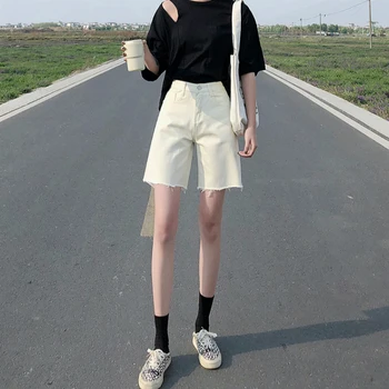 

Apricot Ankle Length Jeans Women Plus Size High Waist Denim Jeans Straight Summer New Korean Knee Jeans Vintage Casual Blue