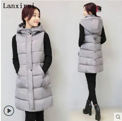 3xl, большие размеры, длинное пальто для женщин, весна, осень, зима,, feminina, новинка, с капюшоном, толстый, длинный, черный жилет, куртка для женщин - Цвет: Серый