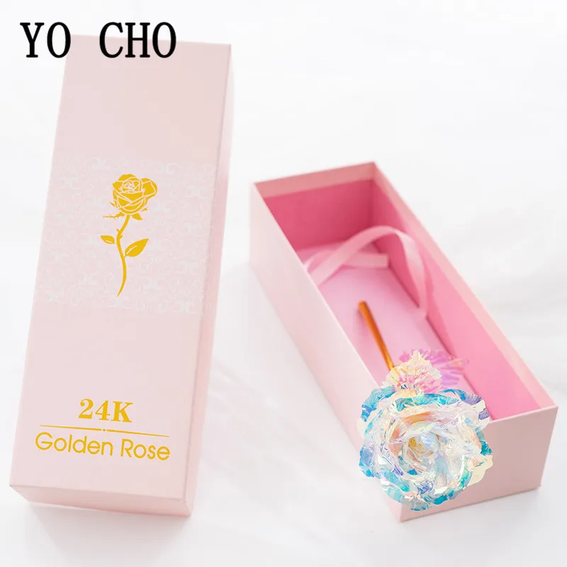 YO CHO 24K Золотая фольга роза цветок на День святого Валентина любовник базовый подарок на день рождения романтическая Золотая Роза для домашнего декора праздничные вечерние розы