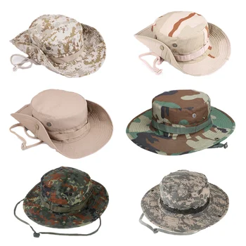 

Military Tactical Boonie Hats Camouflage Nepalese Bucket Hat With String Fisherman Cap Camping cotton Caps