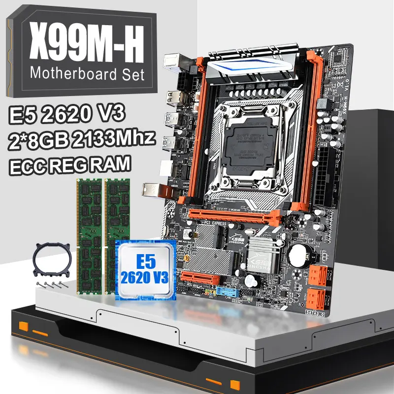 Комплект материнской платы JINGSHA X99 lga 2011 3 с XEON E5 2620V3 и 2*8 ГБ DDR4 2133 МГц ECC REG ОЗУ поддержкой NVME M.2 USB3.0 SATA