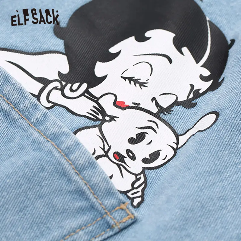 ELFSACK, с принтом Бетти, прямые брюки, комбинезоны для женщин, джинсы, осень, модные, длинные, вареные, повседневные, офисные, для девушек