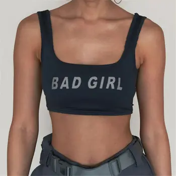 

New Fashion Women Letter printing Sexy Crop Tops Solid Summer Women Casual Tank Tops Vest Sleeveless Reflective sports vest Tops