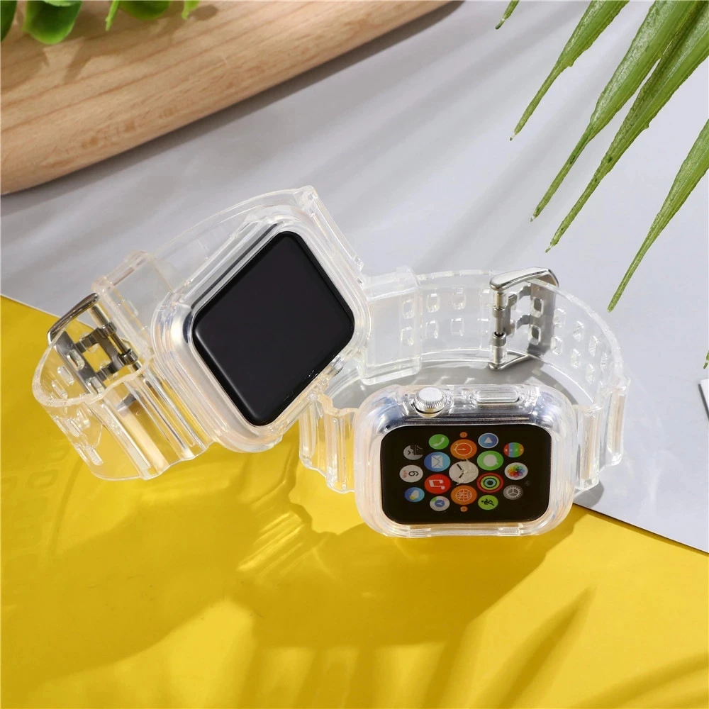 Cinturino sportivo trasparente fluorescente per cinturino Apple Watch serie  6/5/4/3/2/1 Se custodia in gomma per cinturino Iwatch 38mm 40mm 42mm 44mm -  AliExpress Watches