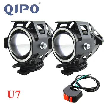 

QIPO Motorcycle Headlight Motorbike U7 12V LED Driving Fog Spot Head Light moto spotlights Shoot the Lamp Angel Eyes For Honda