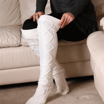 

2020 New Style Autumn and Winter Pile Style Lace Romper Wool Leg Warmers Stepping Knitted over-the-Knee Christmas Rhombus Floor