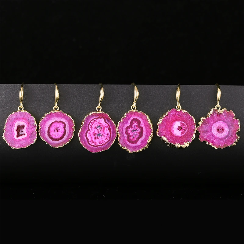 Irregular Druzy Quartz Stone Sunflower Drop EarRing for Women Dyed Color Reiki Healing Jewelry Purple