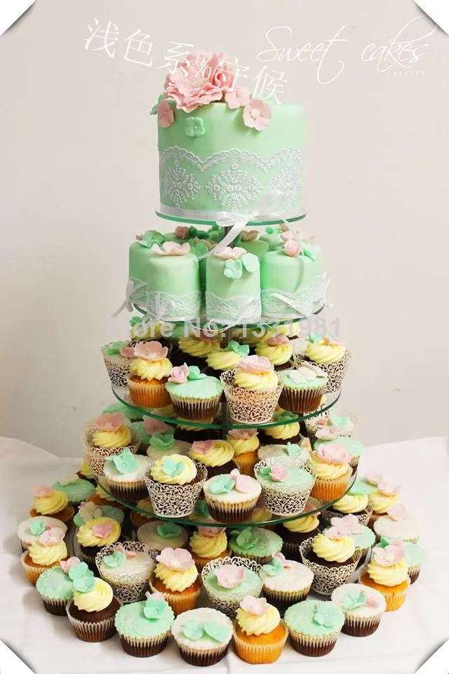 

Wholesale Round 5 Tier clear tiered cardboard cupcake stand with free charge of shipping cost