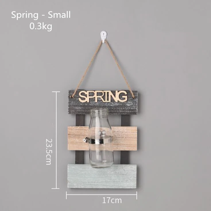 Spring Small Висячая стеклянная ваза с деревянной рамкой Террариум контейнер для украшения дома Зеленые растения Свадебные - Цвет: Spring Small
