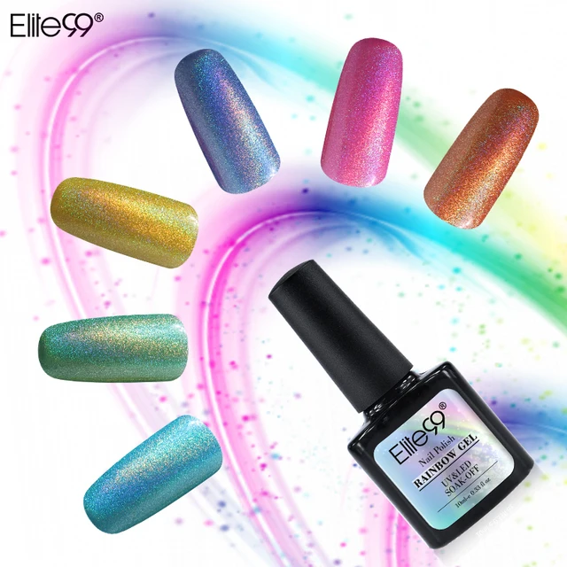 Elite99 10ml Bling Glitter 3D Regenbogen Farbe Gel Nagellack Tränken Weg Metallic Top Basis Mantel Gel Lack Semi permanent Emaille