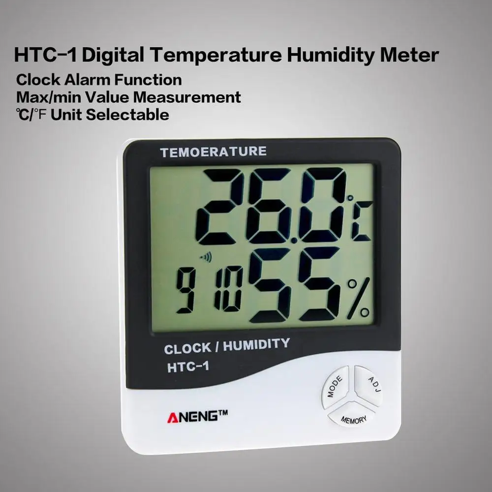 HTC-1 Thermometer Weather Meteo Station Termometro Digital Thermostat Hygrometer estacion meteorologica Termometr Humidity Meter - Color: Black