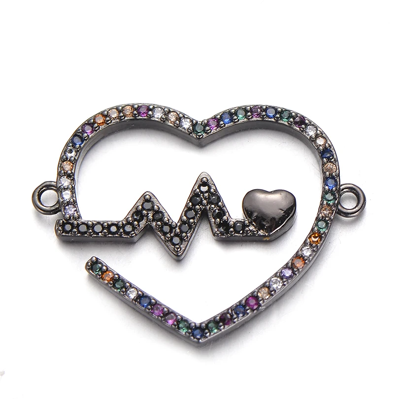 black Pipitree CZ ЭКГ пульсометр очаровательные однотонные ботильоны белого золота Цвет кубического циркония браслет с брелоками Сделай Сам крепления для ожерелий Мода ювелирных изделий - Окраска металла: black