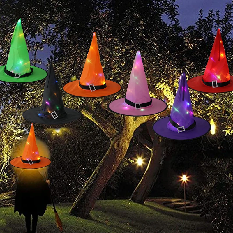 

Halloween Decoration Garden LED luminous witch hat Halloween Outdoor Tree House Decor Hanging Light Christmas LED Glowing Hat