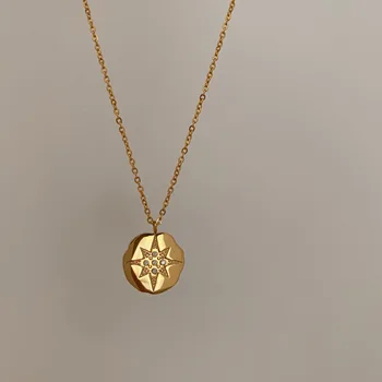 

Titanium With 18K Gold Zircon Star Choker Necklace Women 361L Stainless Steel Jewelry Runway Gown HiPhop Rare Glam Japan Ins