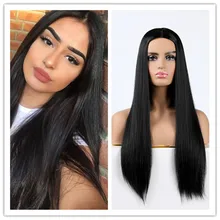 SuQ Women's Long Straight Wig Hair Synthetic Natural Cosplay Party Black Heat Resistant Daily Wigs