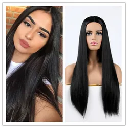 SuQ Women's Long Straight Wig Hair Synthetic Natural Cosplay Party Black Heat Resistant Daily Wigs