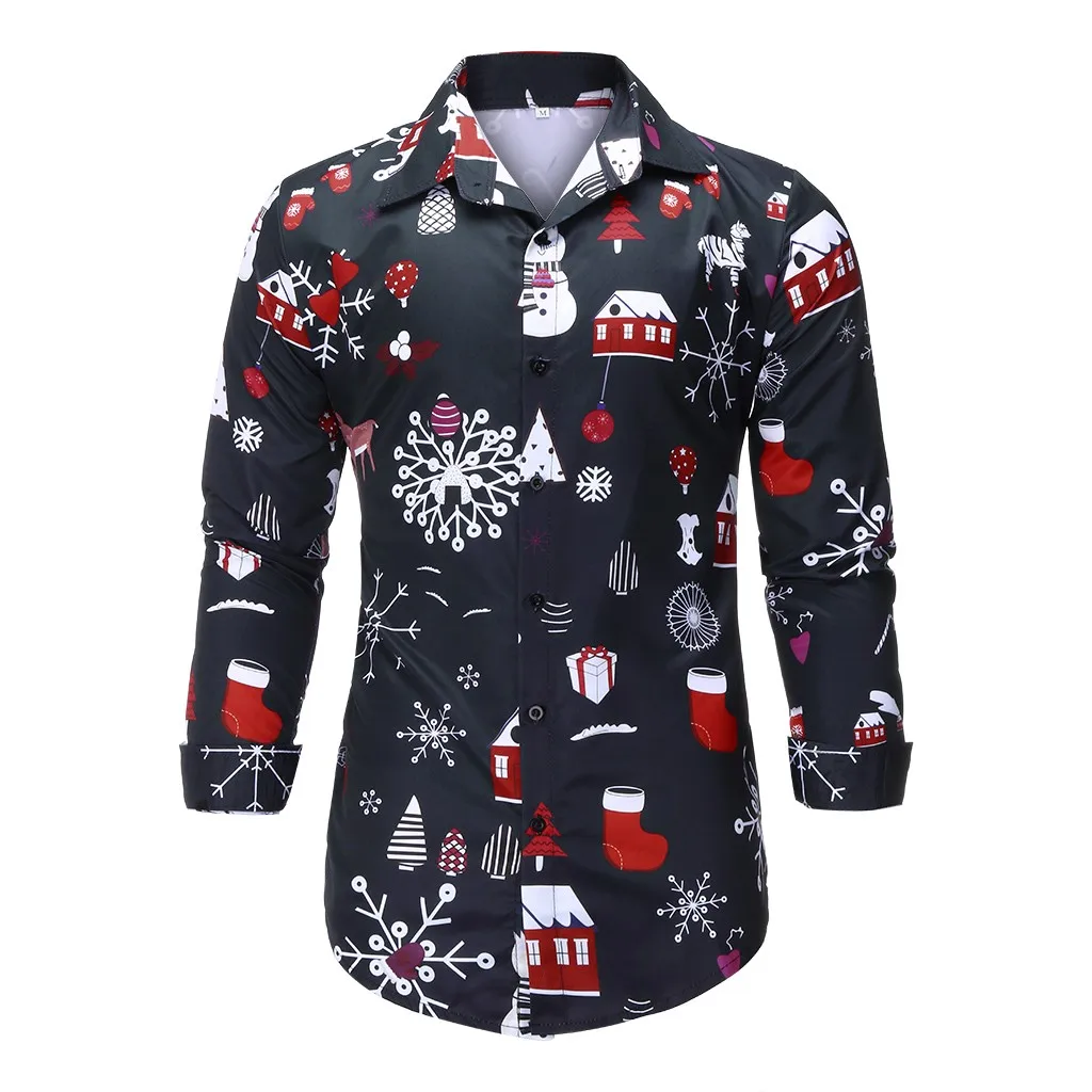 Мужская повседневная Рождественская рубашка с 3D принтом в стиле Харадзюку С Длинным Рукавом и принтом снежинок, роскошная Рождественская Одежда для мальчиков, chemise homme