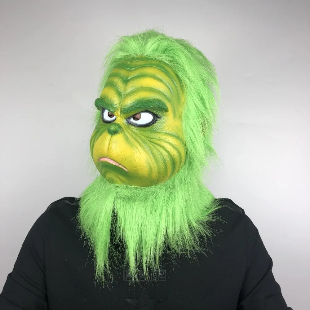 Рождественская латексная маска Grinch, карнавальный костюм на Рождество, Вечерние Маски Grinch, Карнавальная маска на лицо, перчатки, аксессуары для украшения дома