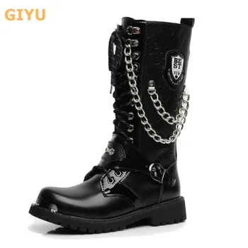 

Men's High Top Metal Martin Boots Combat Military Boots 2020 Autumn New Fashion Punk Desert Boots Mid-calf Men's Shoes