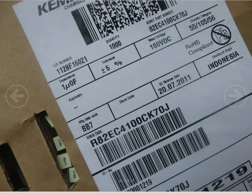 Медный пленочный конденсатор KEMET 100/5% в MKT 1U 1000NF Италия Arcotronics 1 мкФ/105 105J100V 50 шт. AV R82