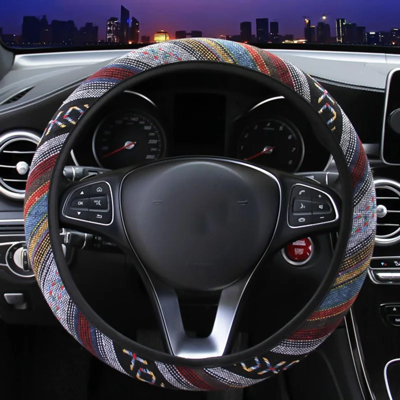 

Car Steering Wheel Cover Ethnic Style Car Steering-wheel Covers Auto Decoration Car Accessories Linen Universal