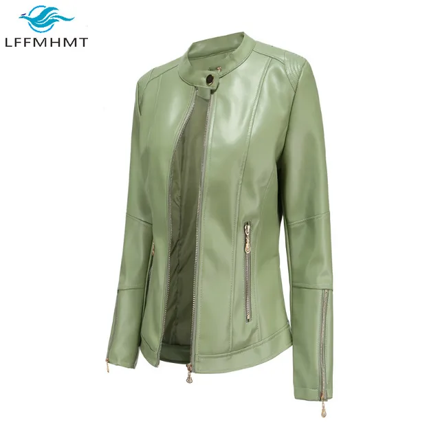 New Fashion Spring Autumn Women s Leather PU Jacket Office Lady 4xl Large Size Casual Slim Fit Short Coat Stand Collar Thin Tops