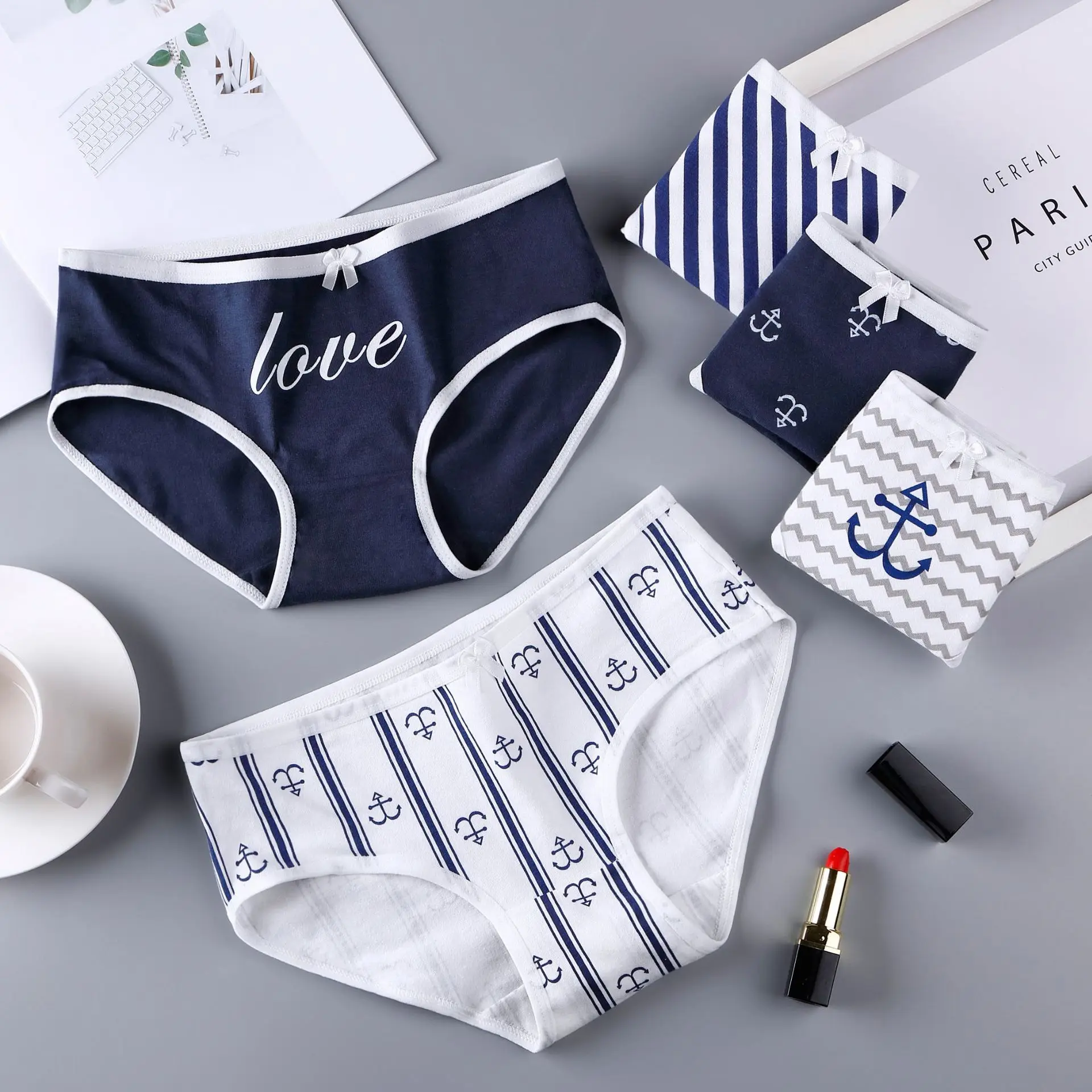 Женские трусики хлопковые трусы с принтом якоря для девушек Дамское сексуальное