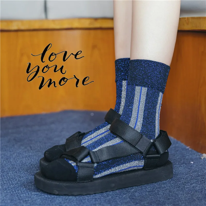 

Fashion Women Socks 2019 Autumn Winter New Women's Fashion Happy Wild Striped Bling Personality Preppy Style Striped Socks Women