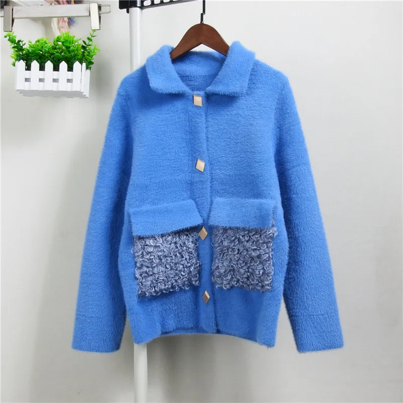 D00761 blue Высококачественная модная Имитация норковый кардиган бархатная куртка женская зимняя новая Толстая теплая короткая плюшевая куртка Осенняя верхняя одежда - Цвет: D00761 blue