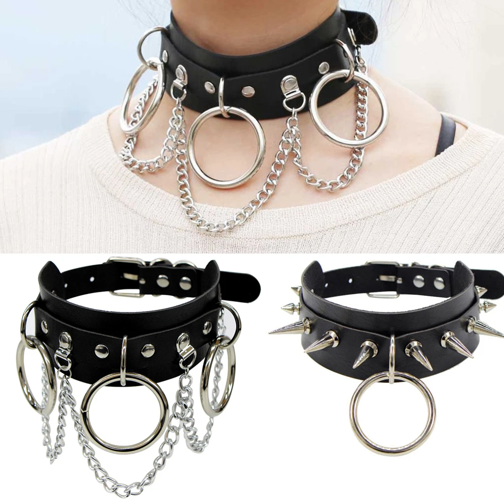 Collar de cuero para mujer, Sexy Punk de Egirl, Bondage, para Cosplay, Collar gótico para hombre, Harajuku, 1 ud.|Collares de cadena| - AliExpress